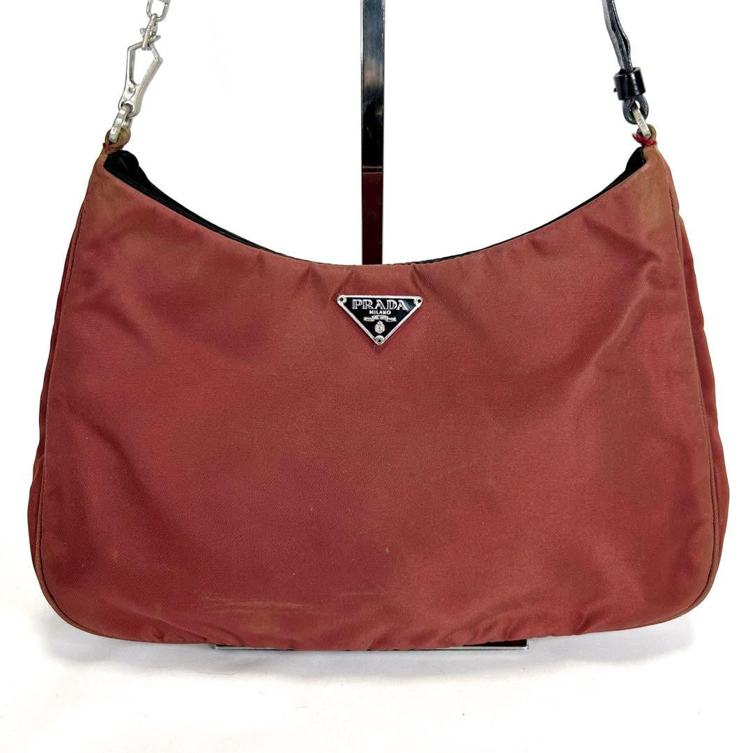 PRADA Hand Bag Tote Purse Logo Nylon Red Authentic