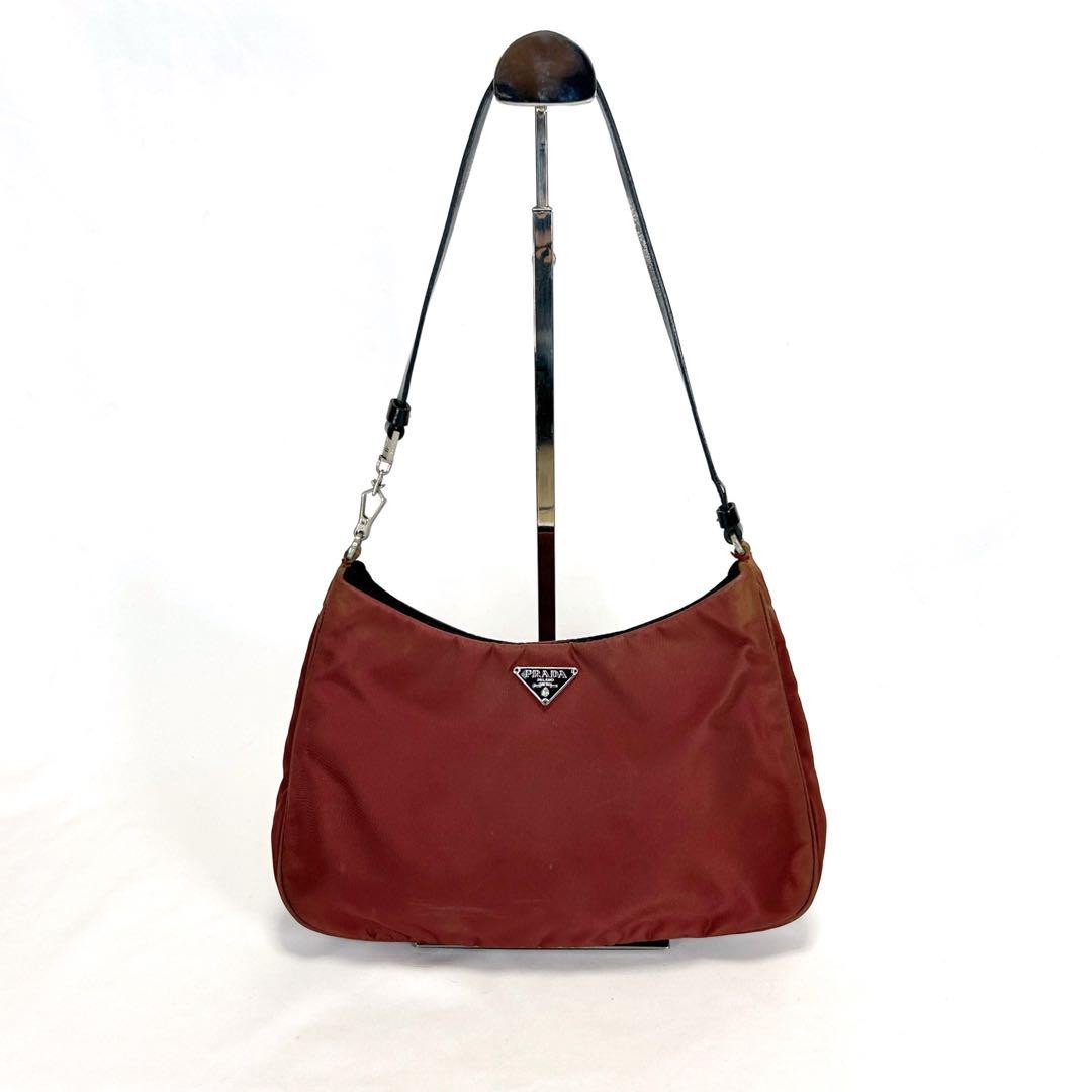 PRADA Hand Bag Tote Purse Logo Nylon Red Authentic
