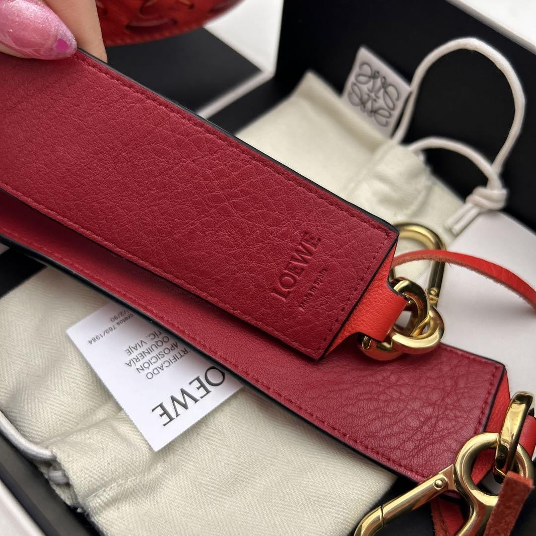 LOEWE Shoulder Strap Belt Leather Red Authentic