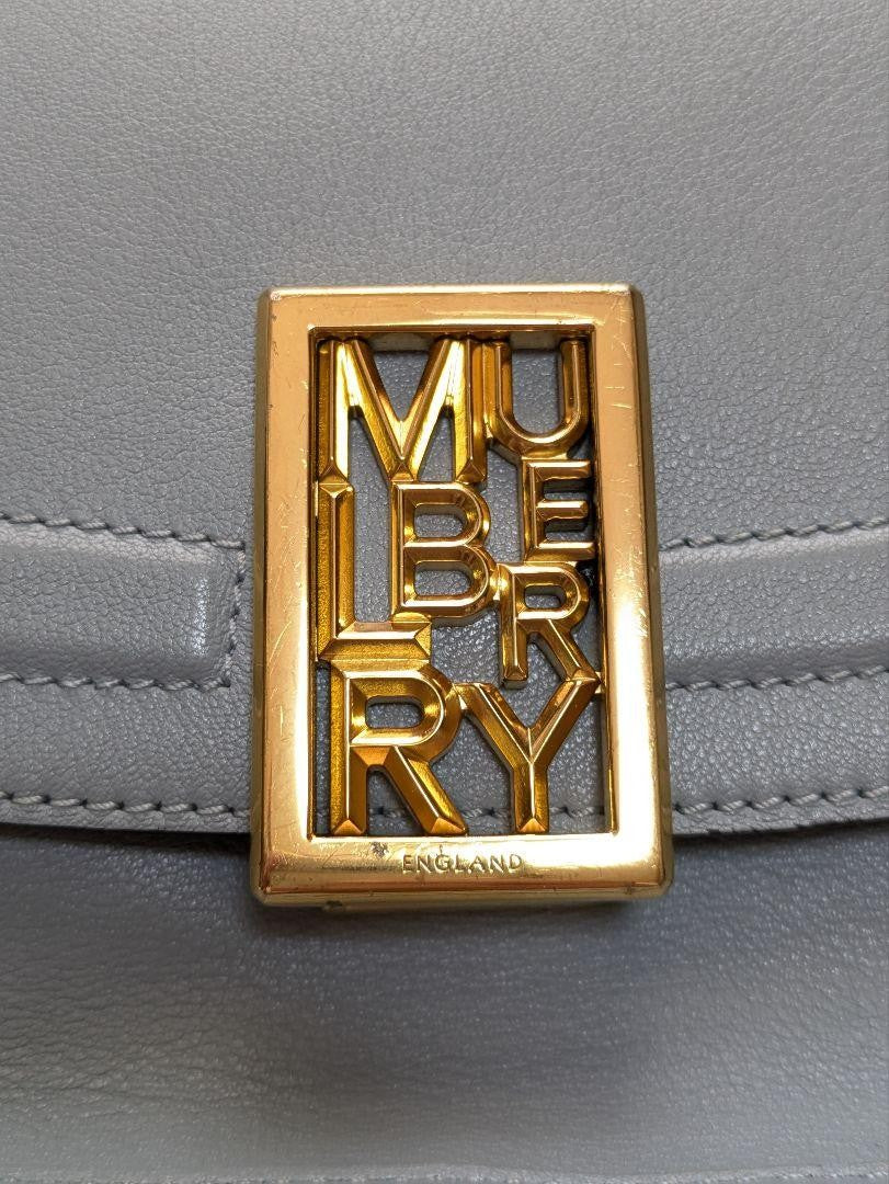 MULBERRY Shoulder Bag Purse Logo Light Blue Authentic