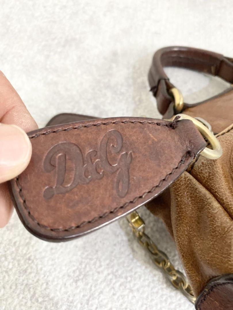 Dolce & Gabbana Shoulder Bag Purse Leather Brown Authentic