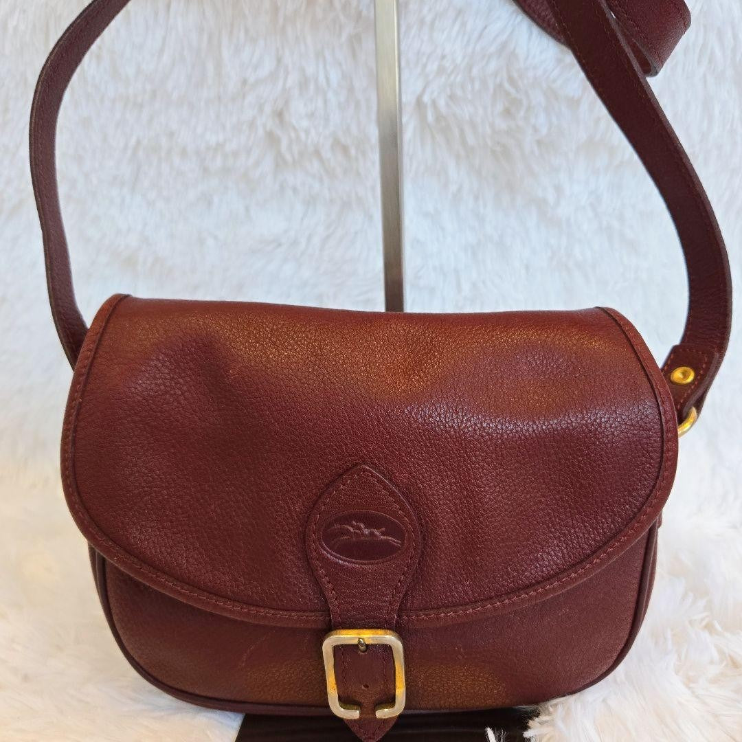 Longchamp Shoulder Bag Purse Leather Burgundy Authentic
