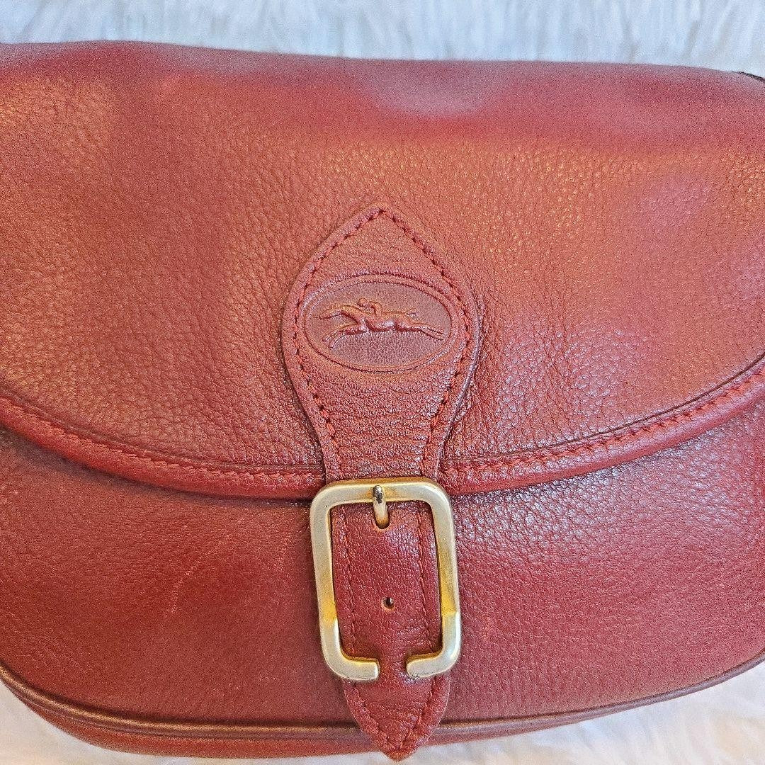 Longchamp Shoulder Bag Purse Leather Burgundy Authentic