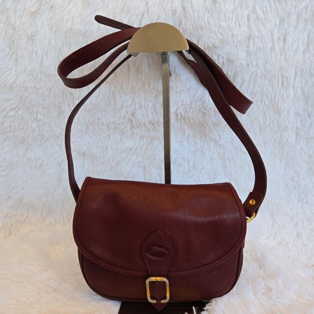 Longchamp Shoulder Bag Purse Leather Burgundy Authentic