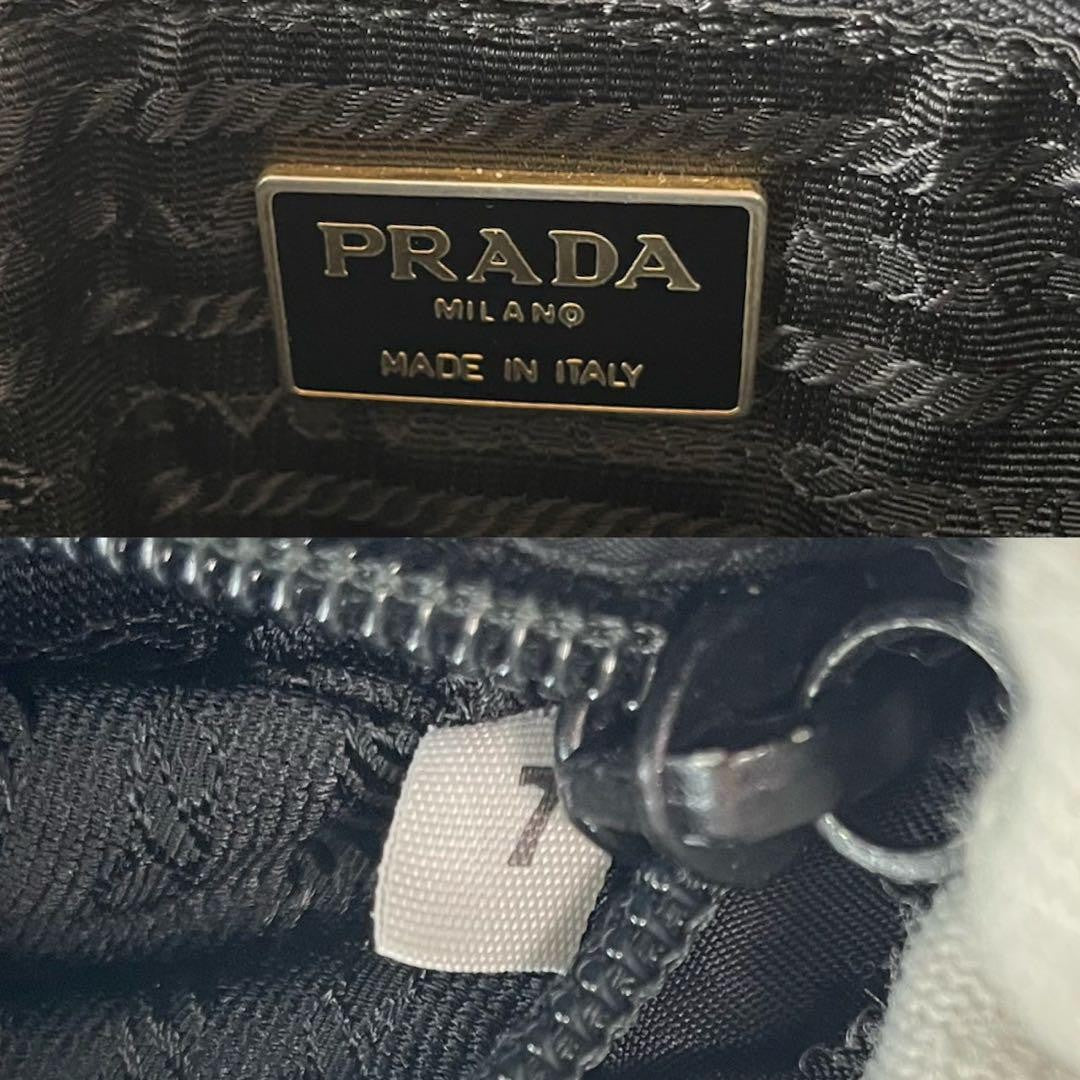 PRADA Hand Bag Tote Purse Logo Nylon Leather Black Gold Authentic