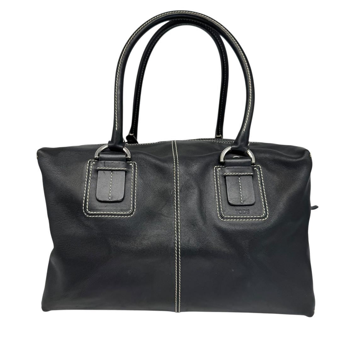 TOD'S Hand Shoulder Bag Tote Purse Mini Boston 2way Leather Black Authentic