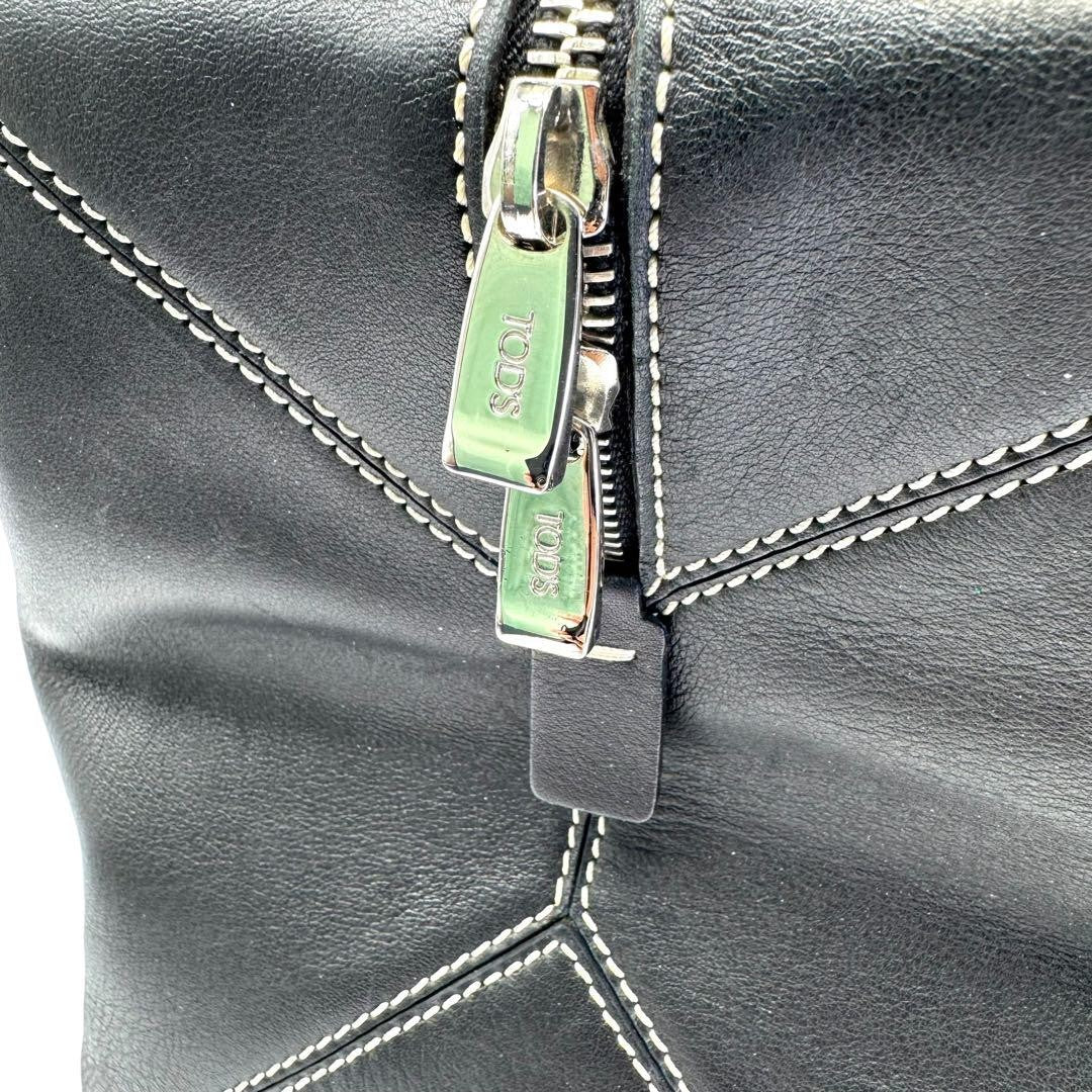 TOD'S Hand Shoulder Bag Tote Purse Mini Boston 2way Leather Black Authentic