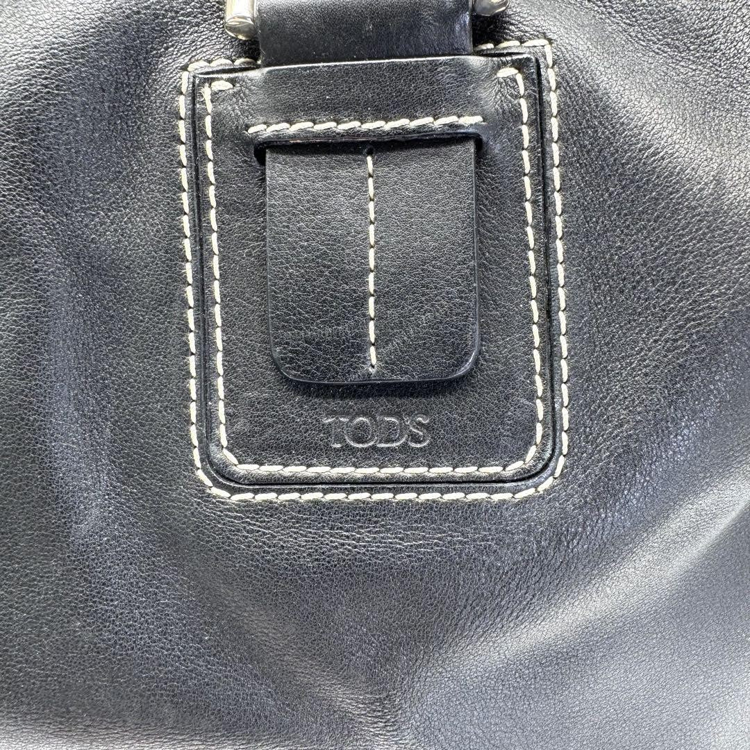 TOD'S Hand Shoulder Bag Tote Purse Mini Boston 2way Leather Black Authentic