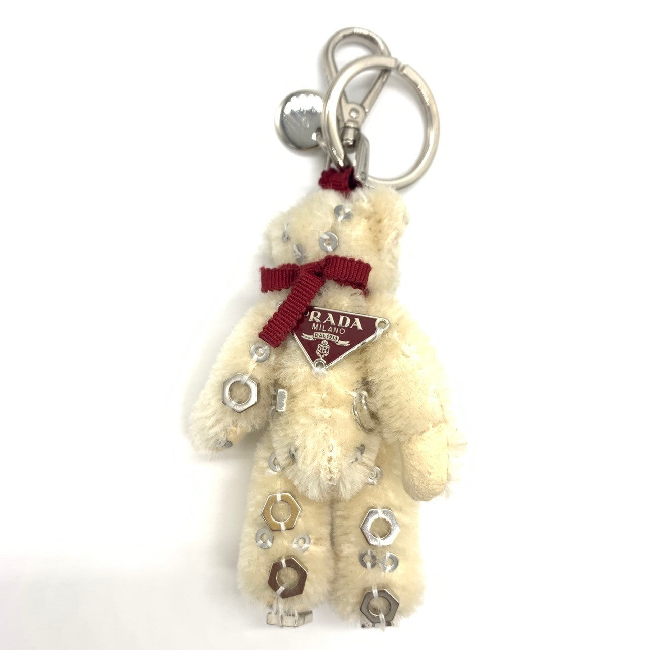 PRADA Key Ring Keychain Bag Charm Bear Nylon Metal Authentic