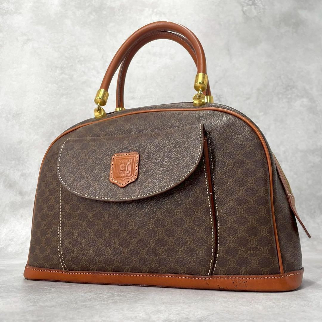 CELINE Hand Bag Tote Purse Macadam Leather PVC Brown Authentic