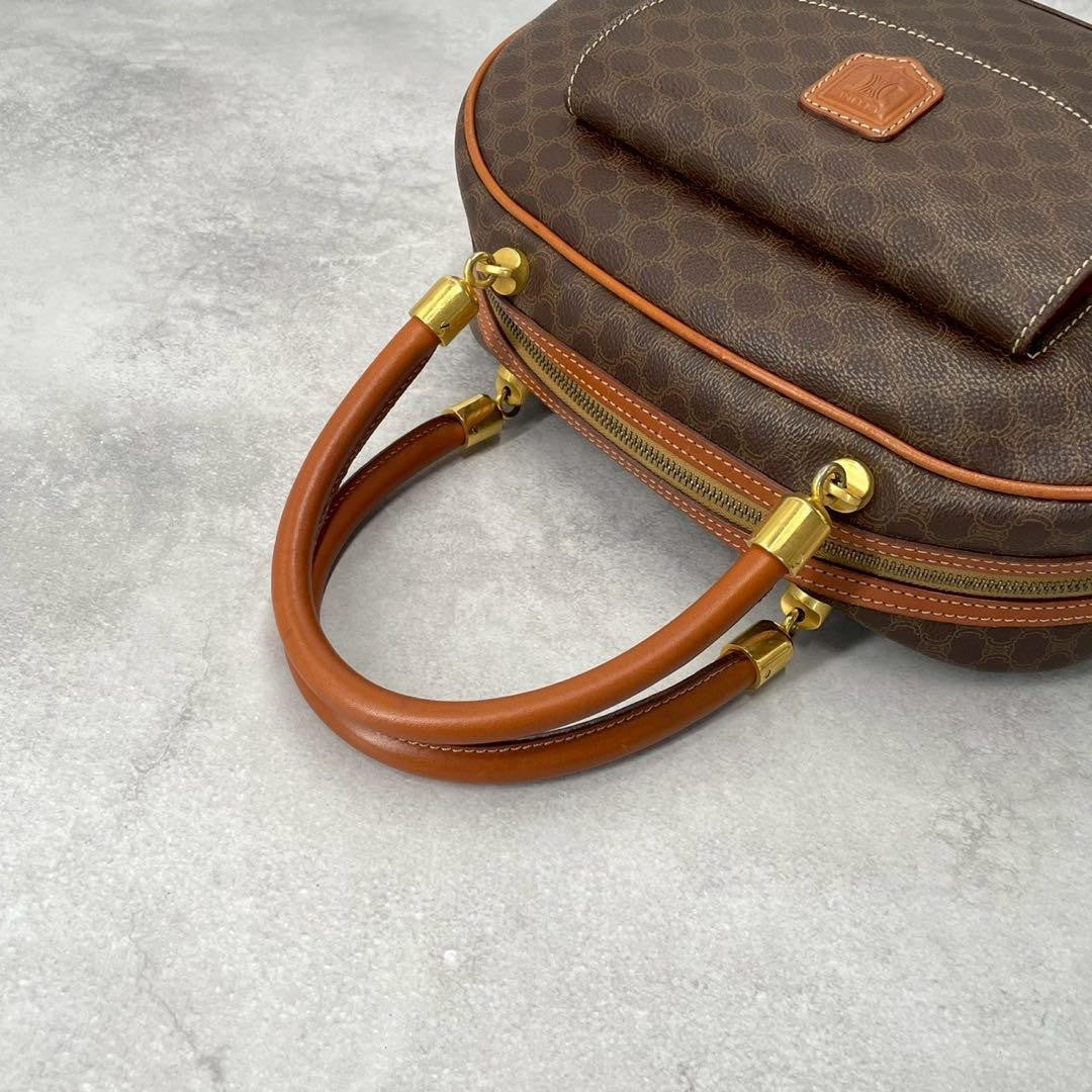 CELINE Hand Bag Tote Purse Macadam Leather PVC Brown Authentic