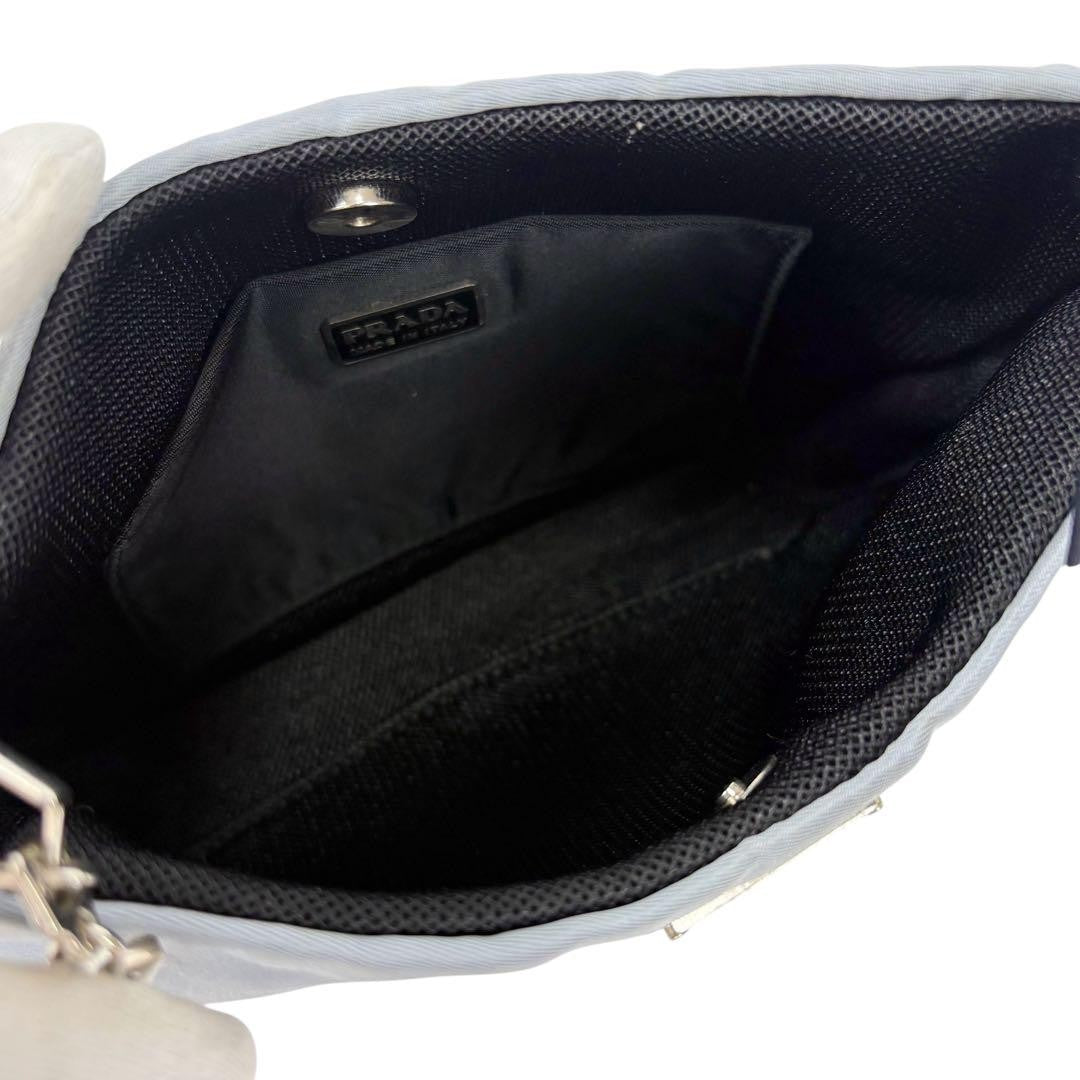 PRADA Hand Bag Tote Purse Accessory Pouch Logo Nylon Light Blue Authentic