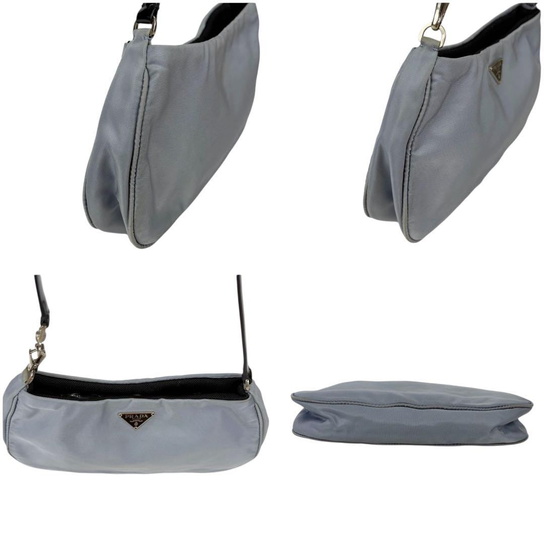 PRADA Hand Bag Tote Purse Accessory Pouch Logo Nylon Light Blue Authentic