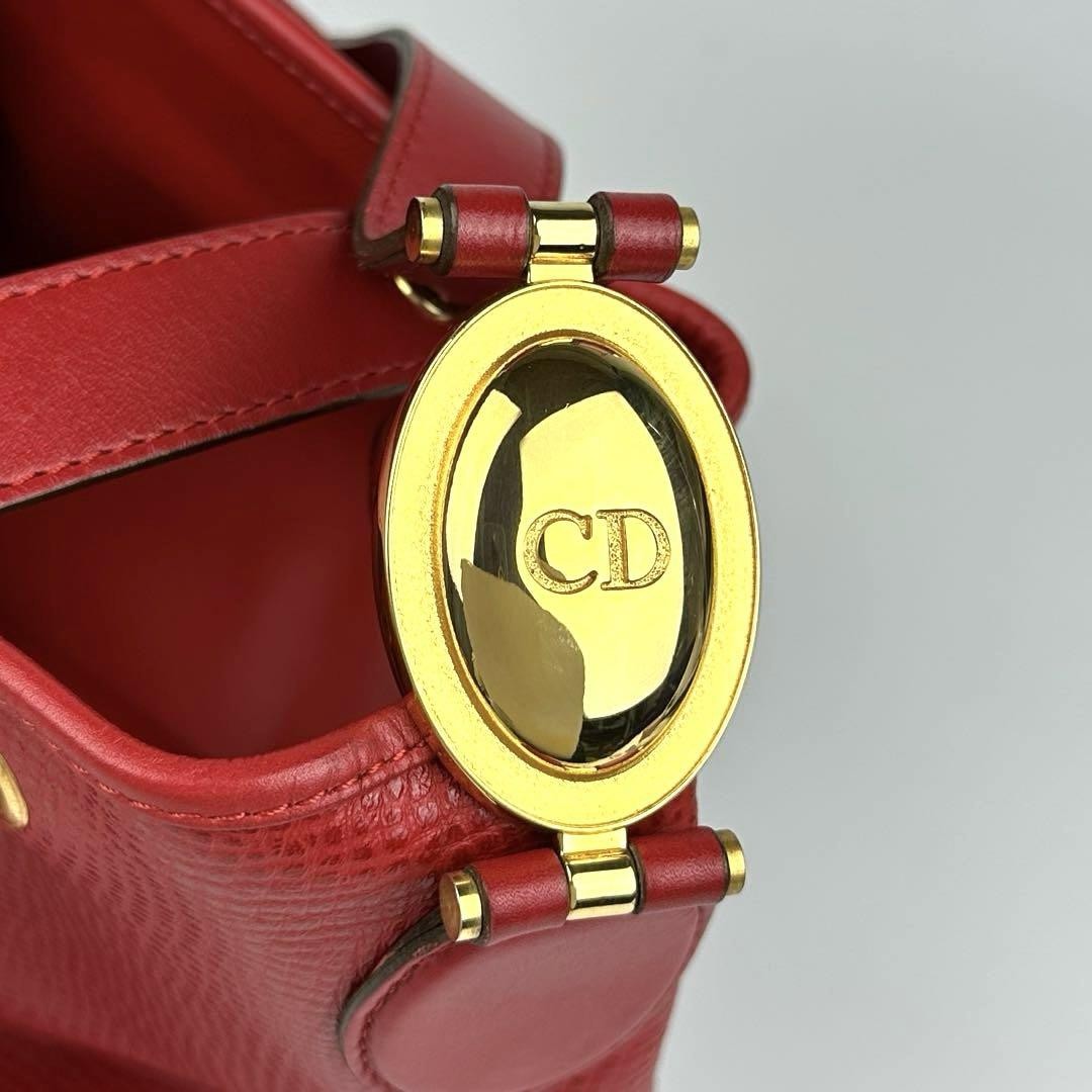 Christian Dior Shoulder Bag Purse CD Leather Red Authentic