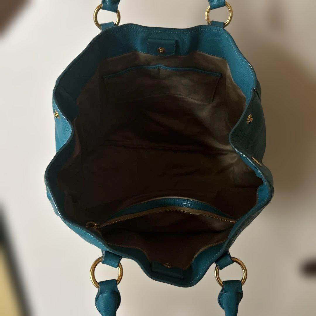 MIU MIU Hand Bag Tote Purse Logo Leather Turquoise Authentic