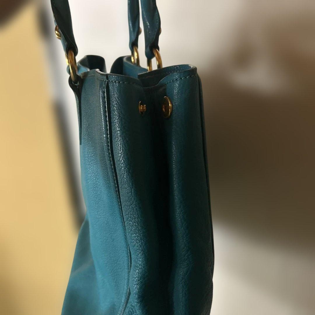 MIU MIU Hand Bag Tote Purse Logo Leather Turquoise Authentic
