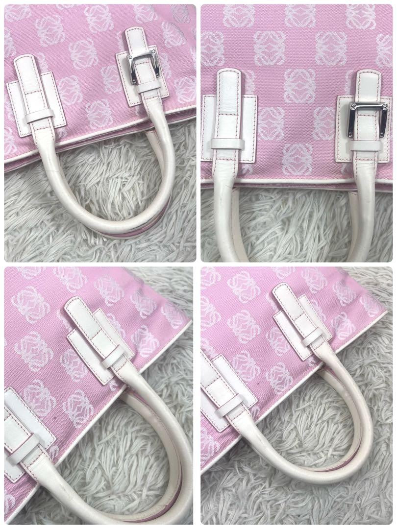 LOEWE Hand Bag Tote Purse Anagram Canvas Pink Authentic