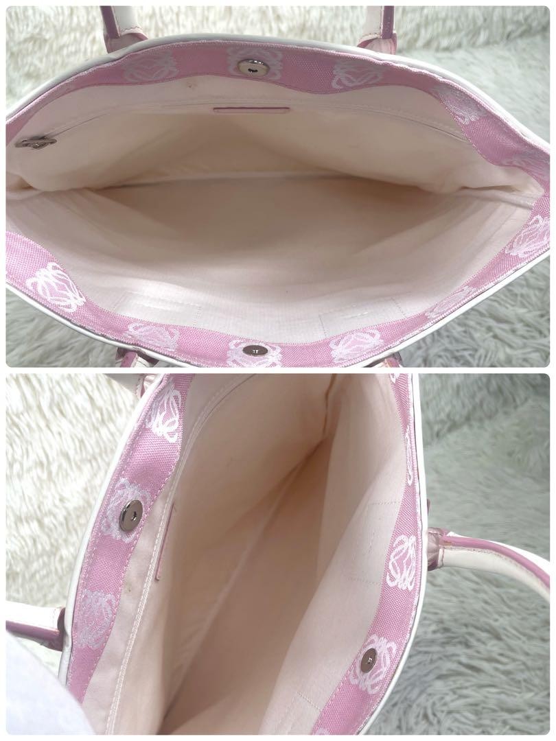 LOEWE Hand Bag Tote Purse Anagram Canvas Pink Authentic