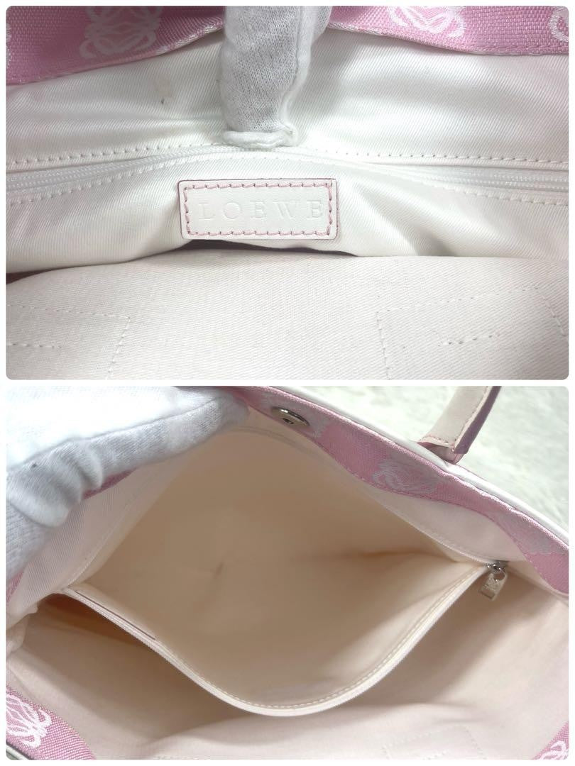 LOEWE Hand Bag Tote Purse Anagram Canvas Pink Authentic
