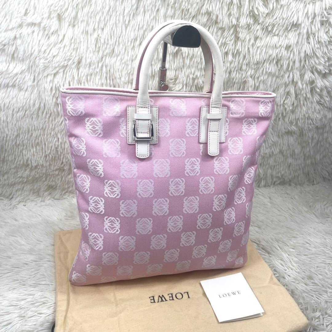 LOEWE Hand Bag Tote Purse Anagram Canvas Pink Authentic
