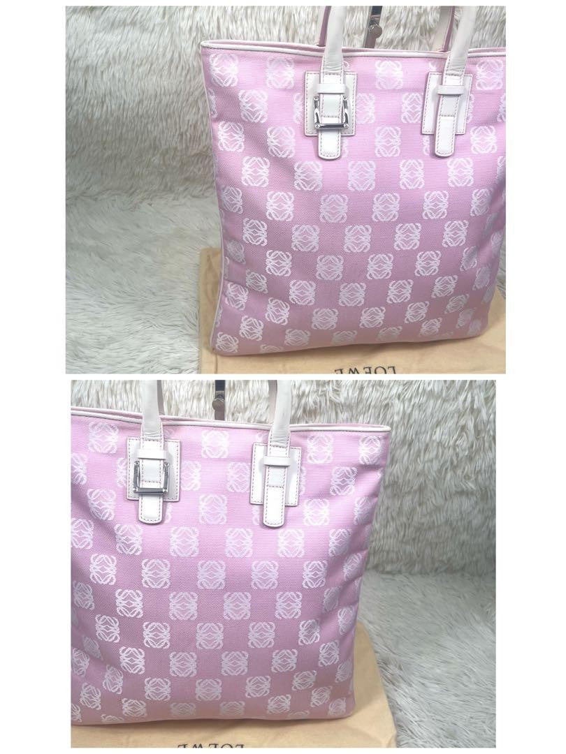 LOEWE Hand Bag Tote Purse Anagram Canvas Pink Authentic