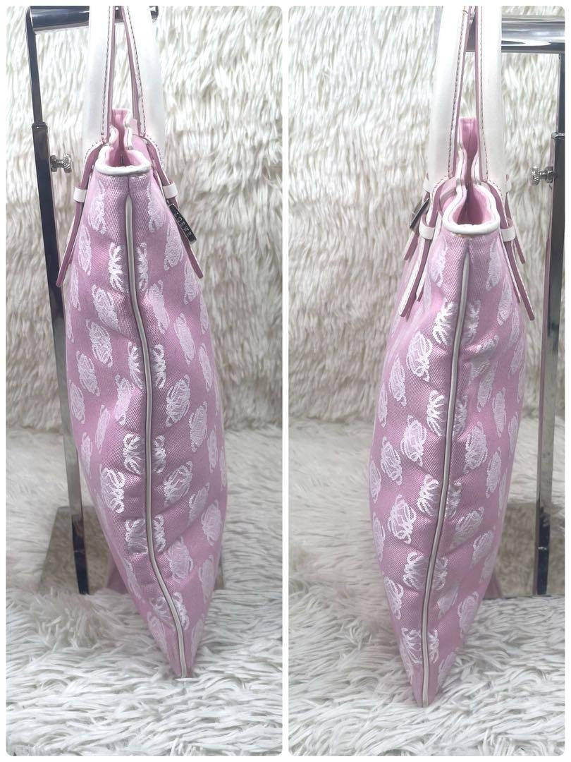 LOEWE Hand Bag Tote Purse Anagram Canvas Pink Authentic