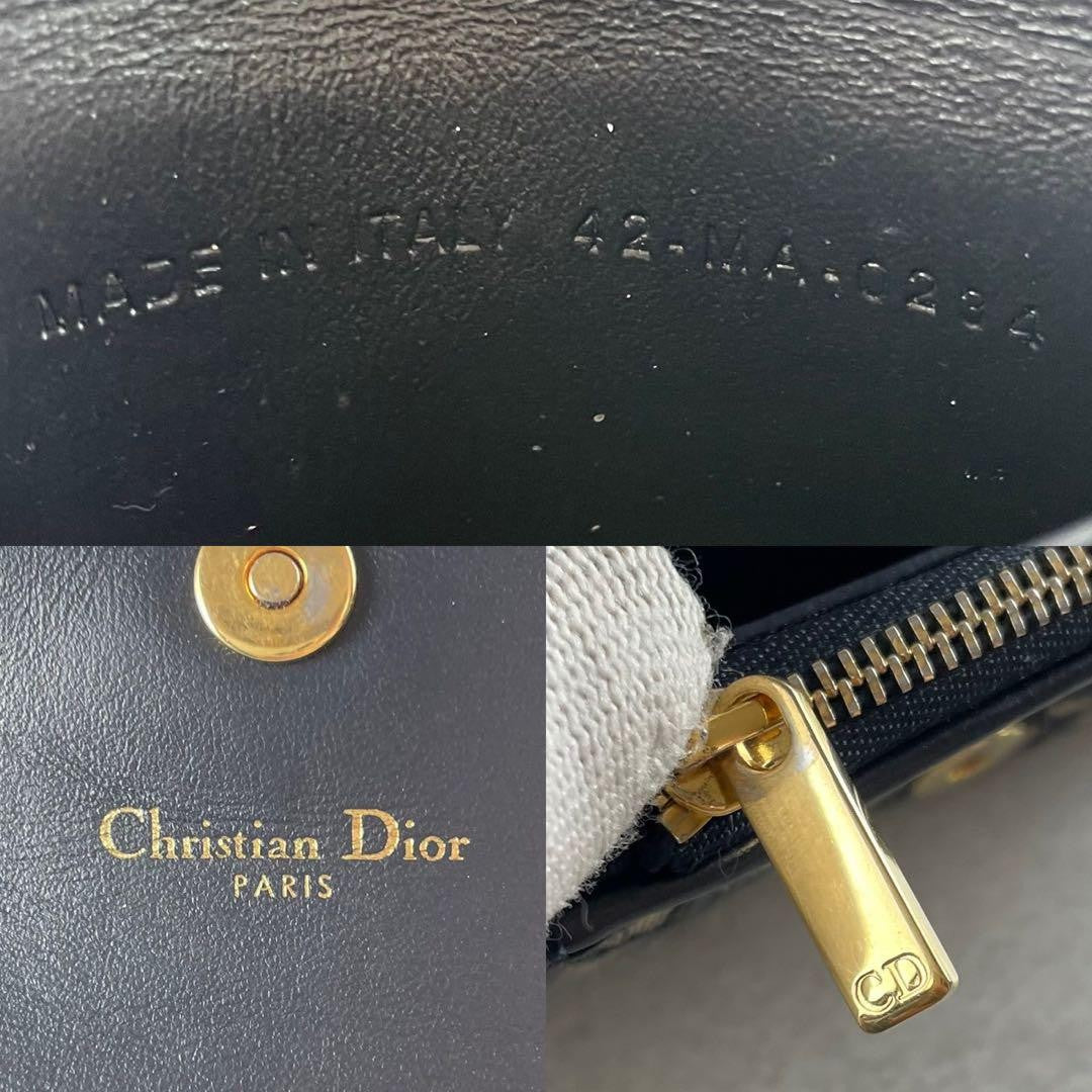 Christian Dior Tri-fold Wallet Compact Purse Trotter CD Leather Navy Authentic