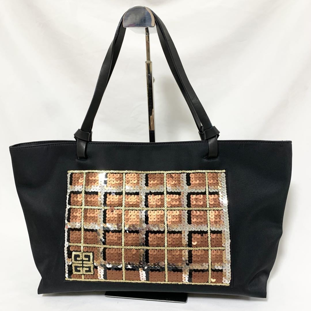 GIVENCHY Hand Bag Tote Purse 4G Leather Nylon Black Orange Authentic