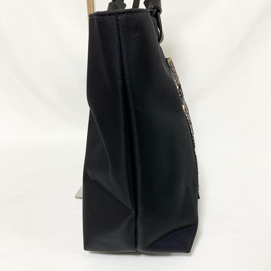GIVENCHY Hand Bag Tote Purse 4G Leather Nylon Black Orange Authentic