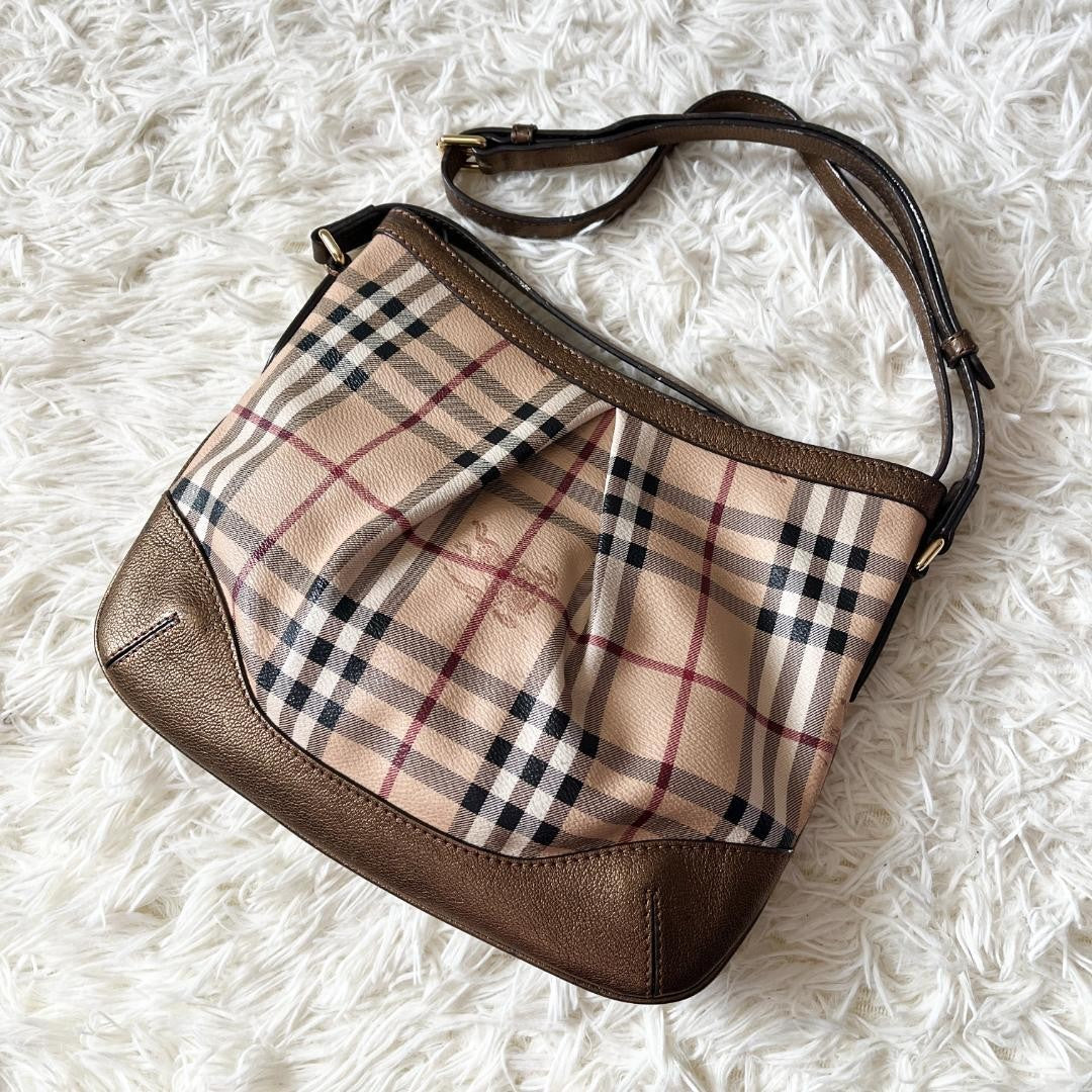 BURBERRY Shoulder Bag Purse Nova Check PVC Leather Beige Authentic