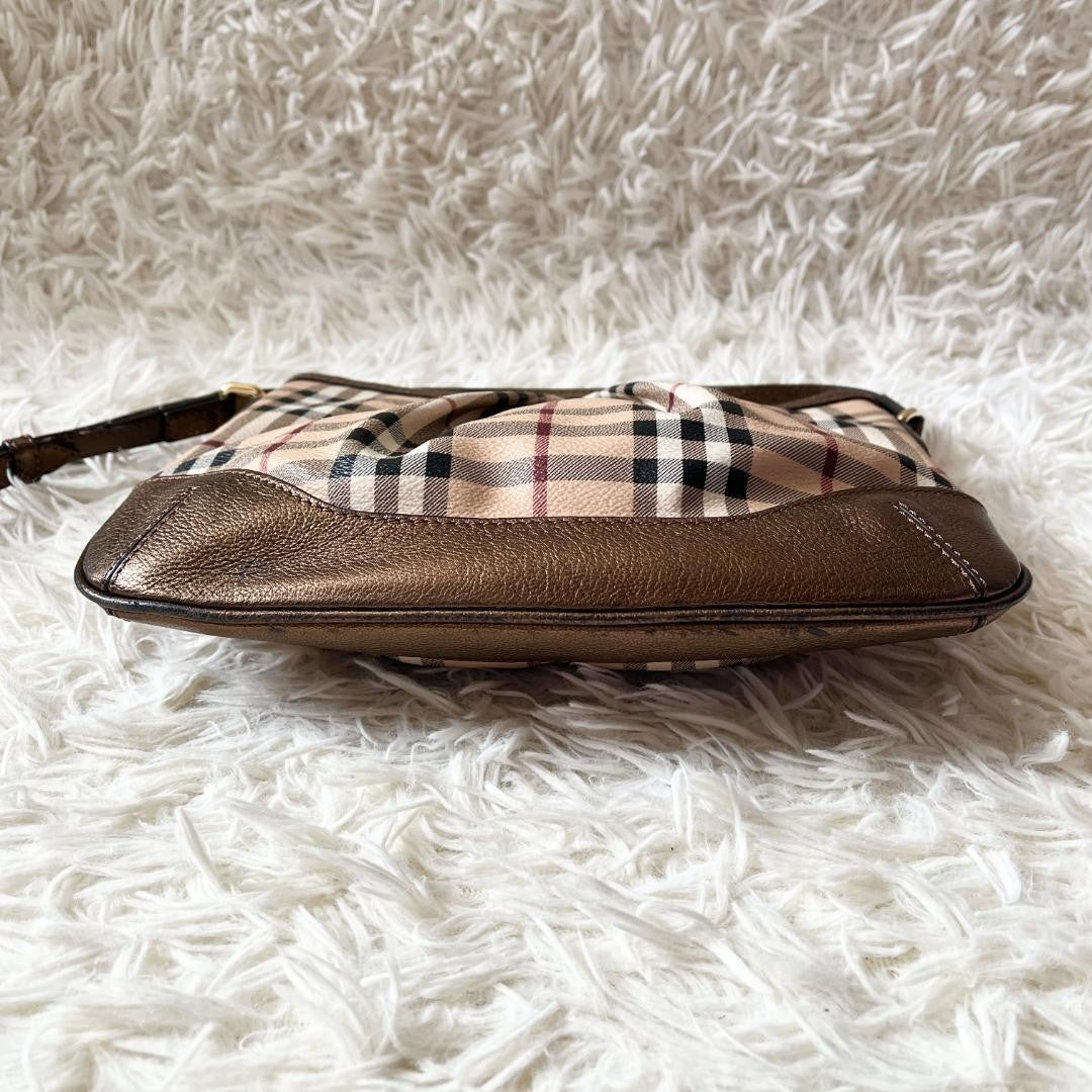 BURBERRY Shoulder Bag Purse Nova Check PVC Leather Beige Authentic