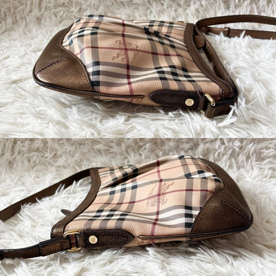BURBERRY Shoulder Bag Purse Nova Check PVC Leather Beige Authentic