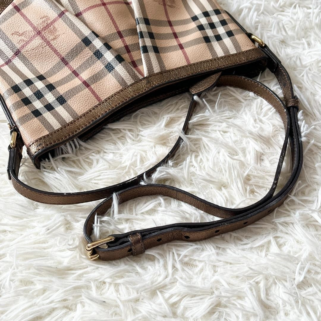 BURBERRY Shoulder Bag Purse Nova Check PVC Leather Beige Authentic