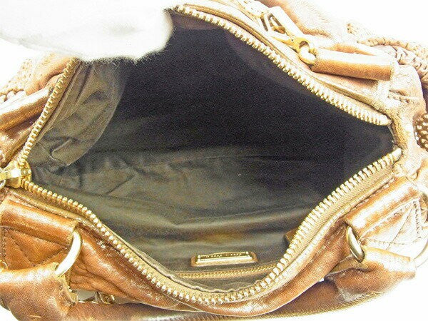MIU MIU Boston Bag Hand Bag Tote Purse Logo Mesh Gold Authentic