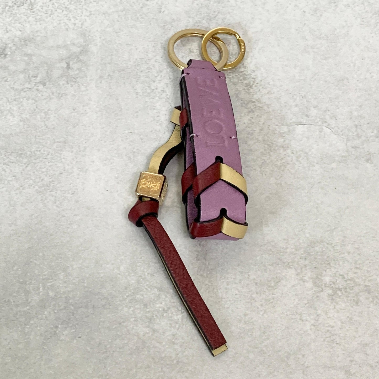 LOEWE Bag Charm Anagram Key Holder Strap Leather Purple Beige Red Gold Authentic