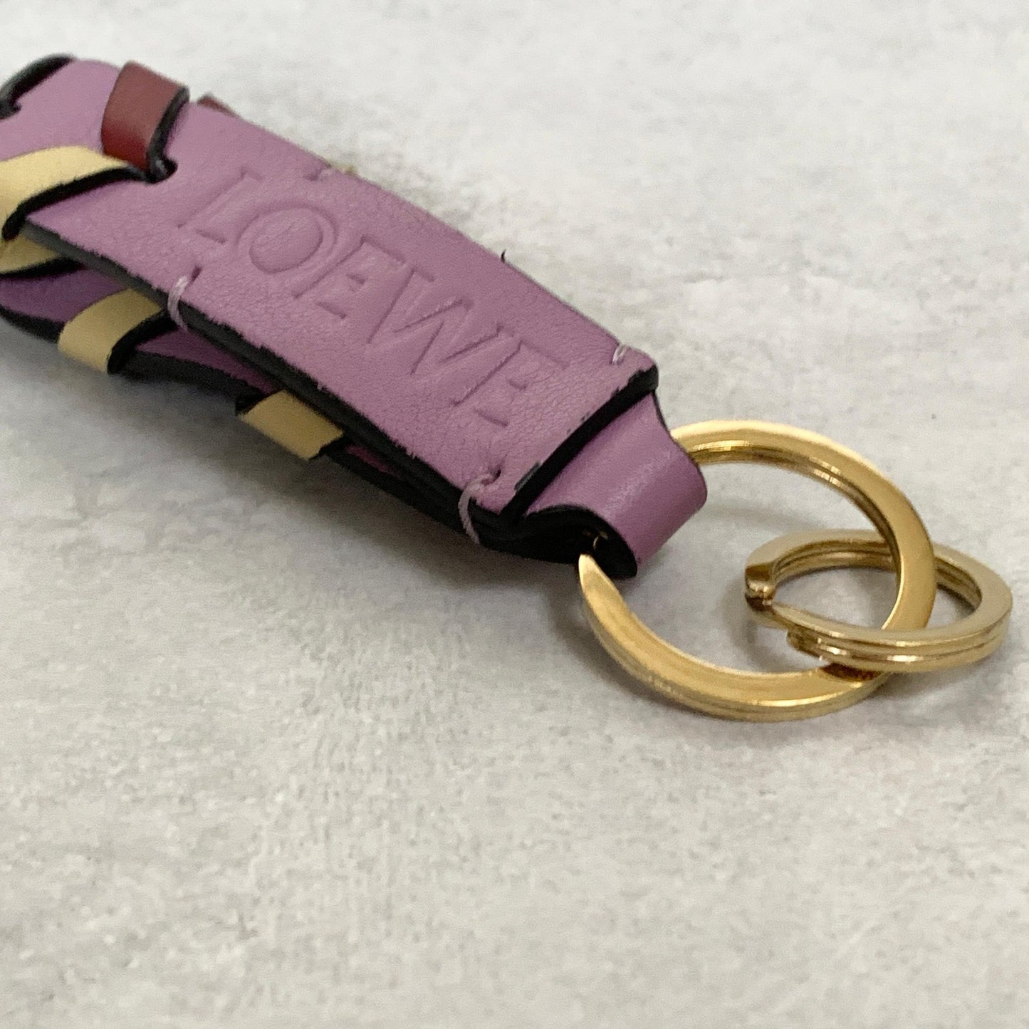 LOEWE Bag Charm Anagram Key Holder Strap Leather Purple Beige Red Gold Authentic