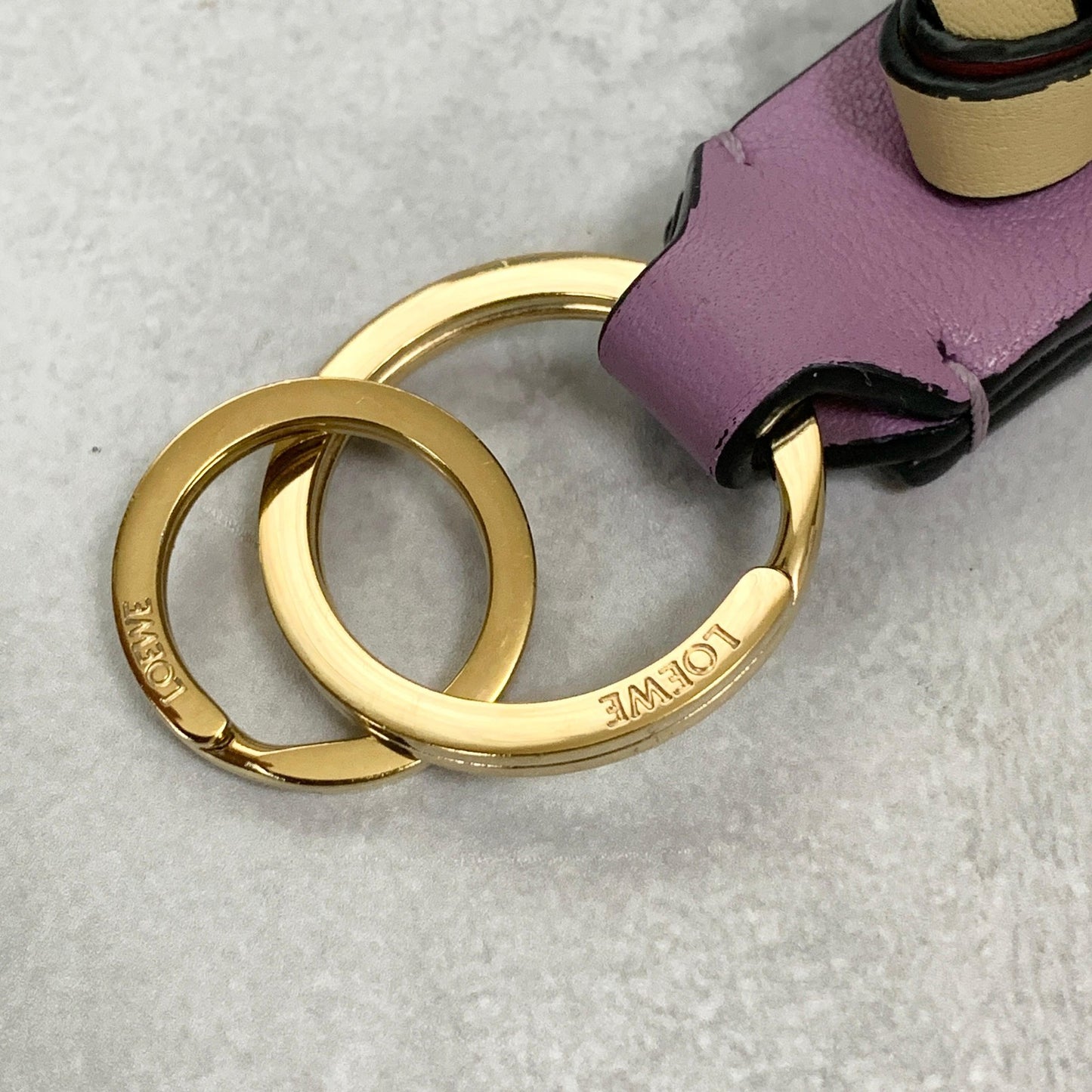 LOEWE Bag Charm Anagram Key Holder Strap Leather Purple Beige Red Gold Authentic