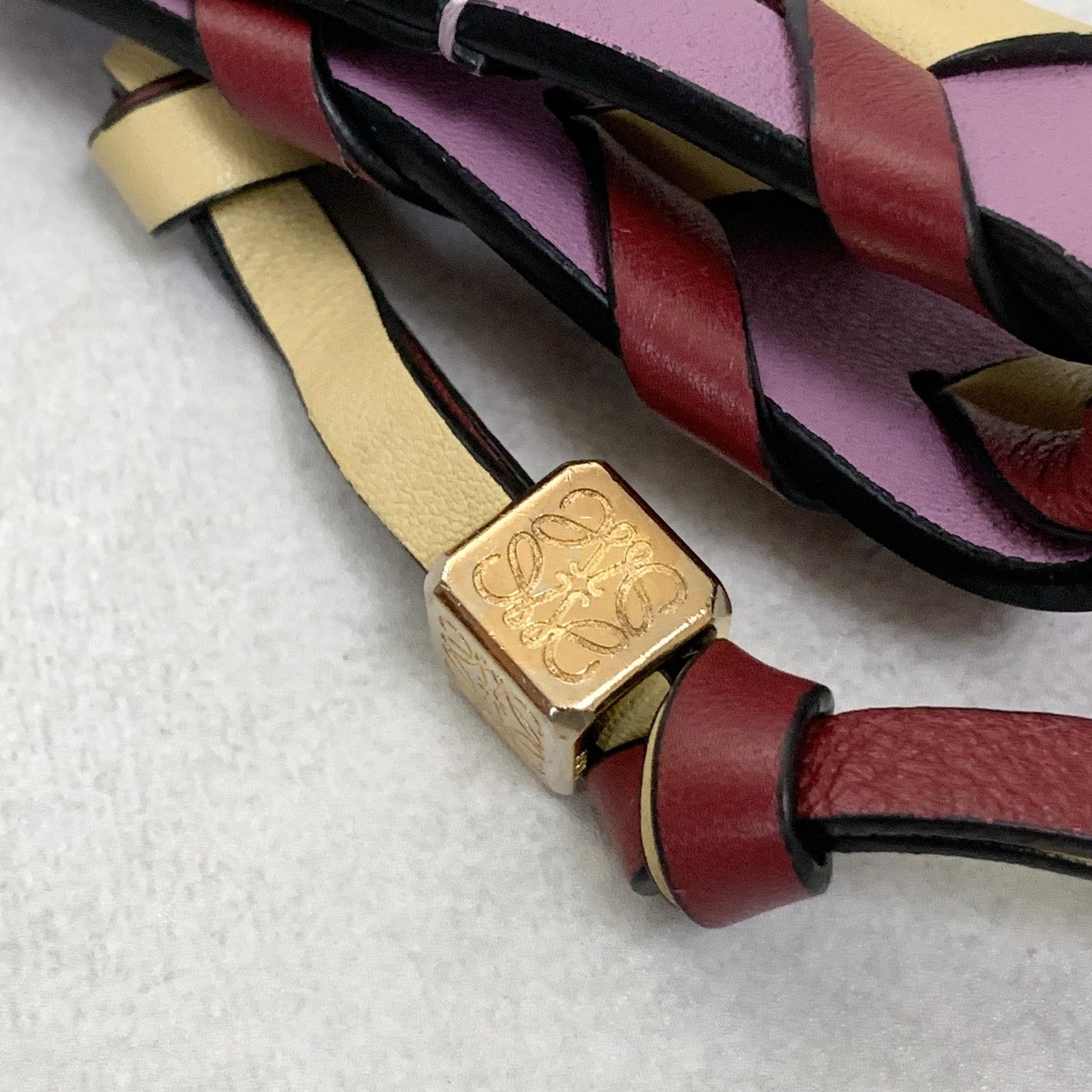 LOEWE Bag Charm Anagram Key Holder Strap Leather Purple Beige Red Gold Authentic