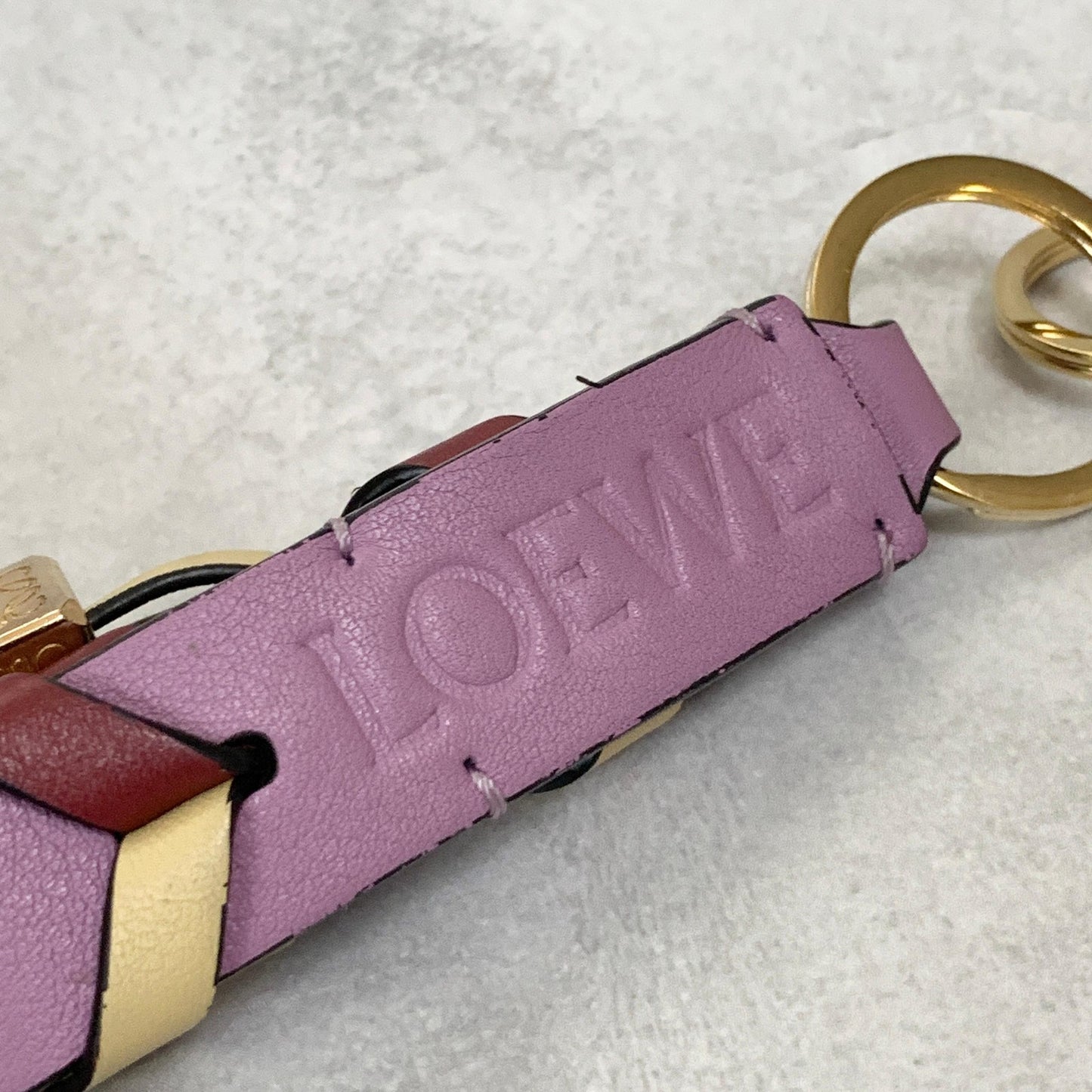 LOEWE Bag Charm Anagram Key Holder Strap Leather Purple Beige Red Gold Authentic