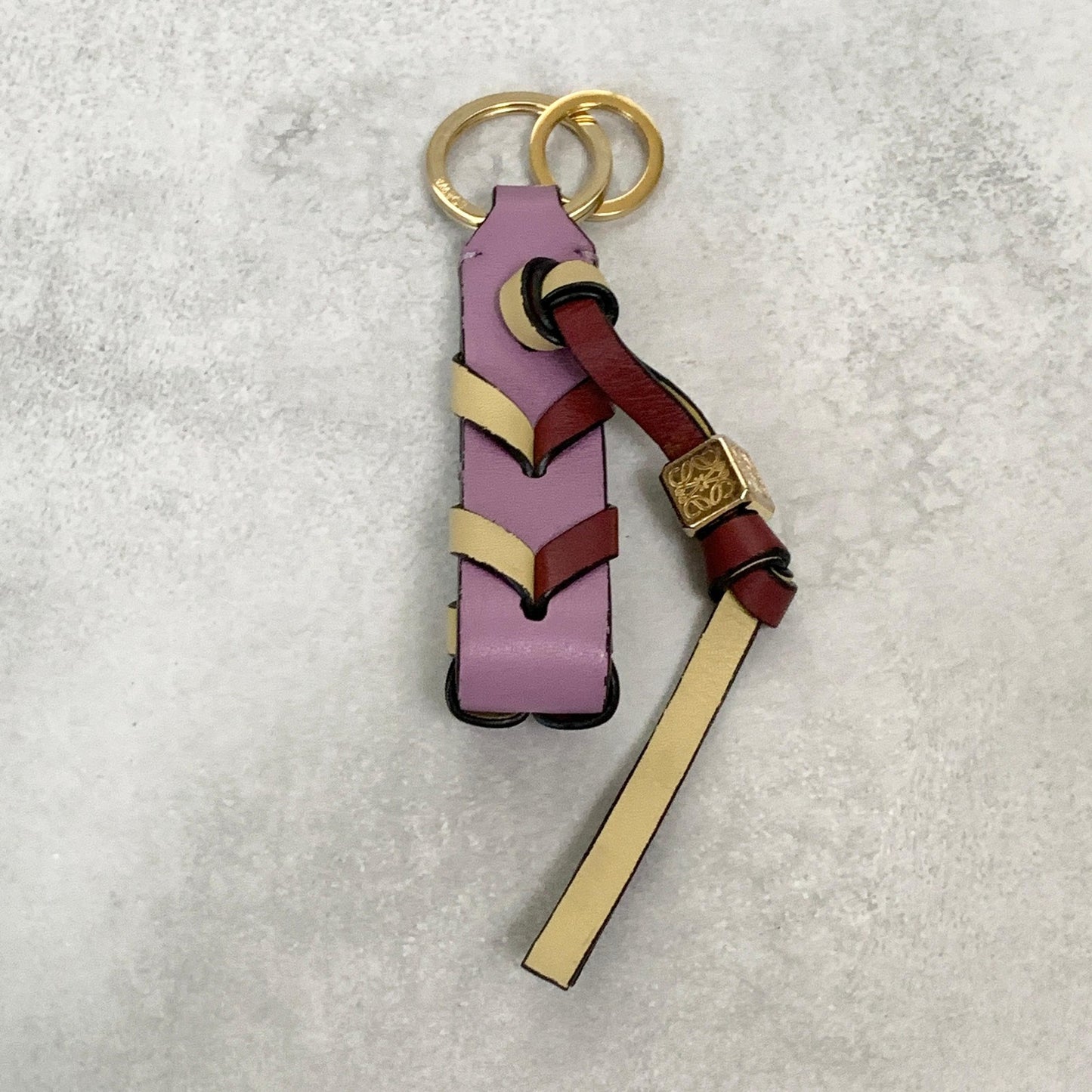 LOEWE Bag Charm Anagram Key Holder Strap Leather Purple Beige Red Gold Authentic