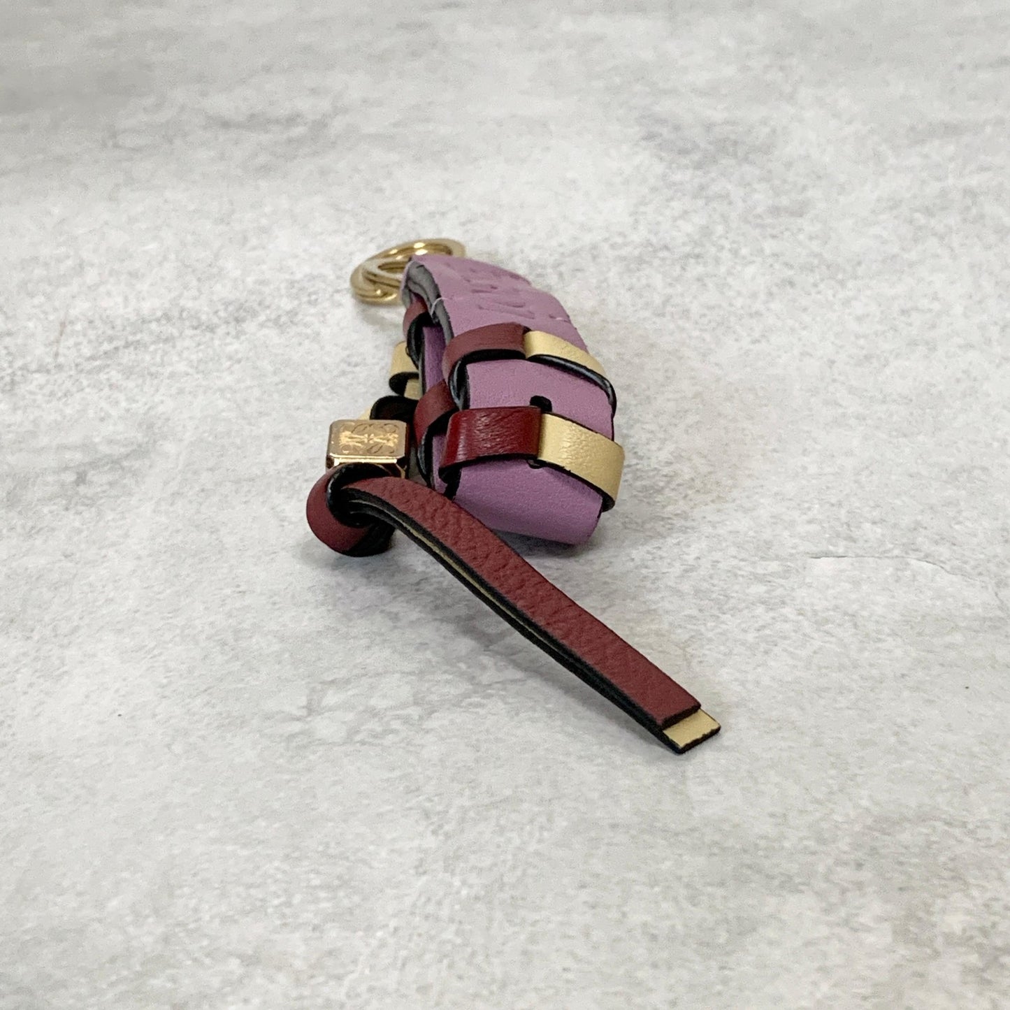 LOEWE Bag Charm Anagram Key Holder Strap Leather Purple Beige Red Gold Authentic