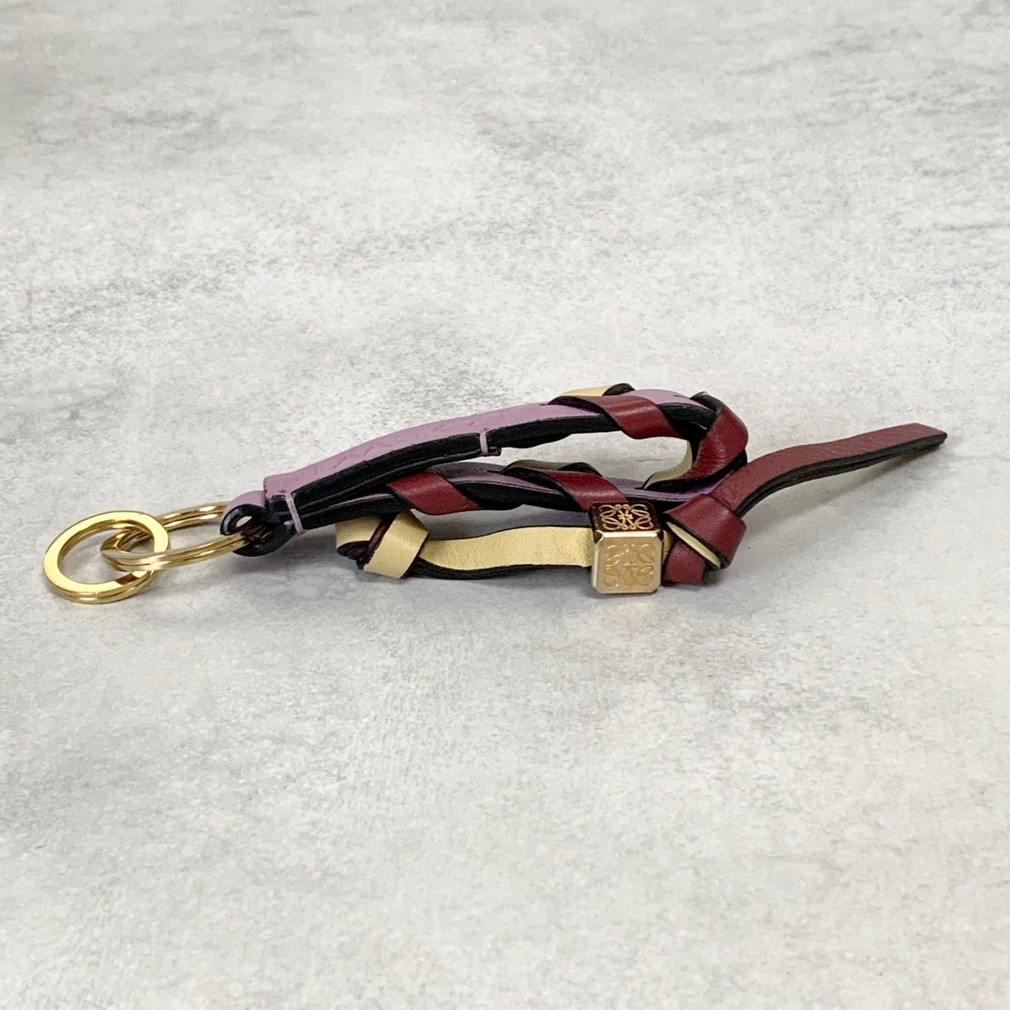 LOEWE Bag Charm Anagram Key Holder Strap Leather Purple Beige Red Gold Authentic