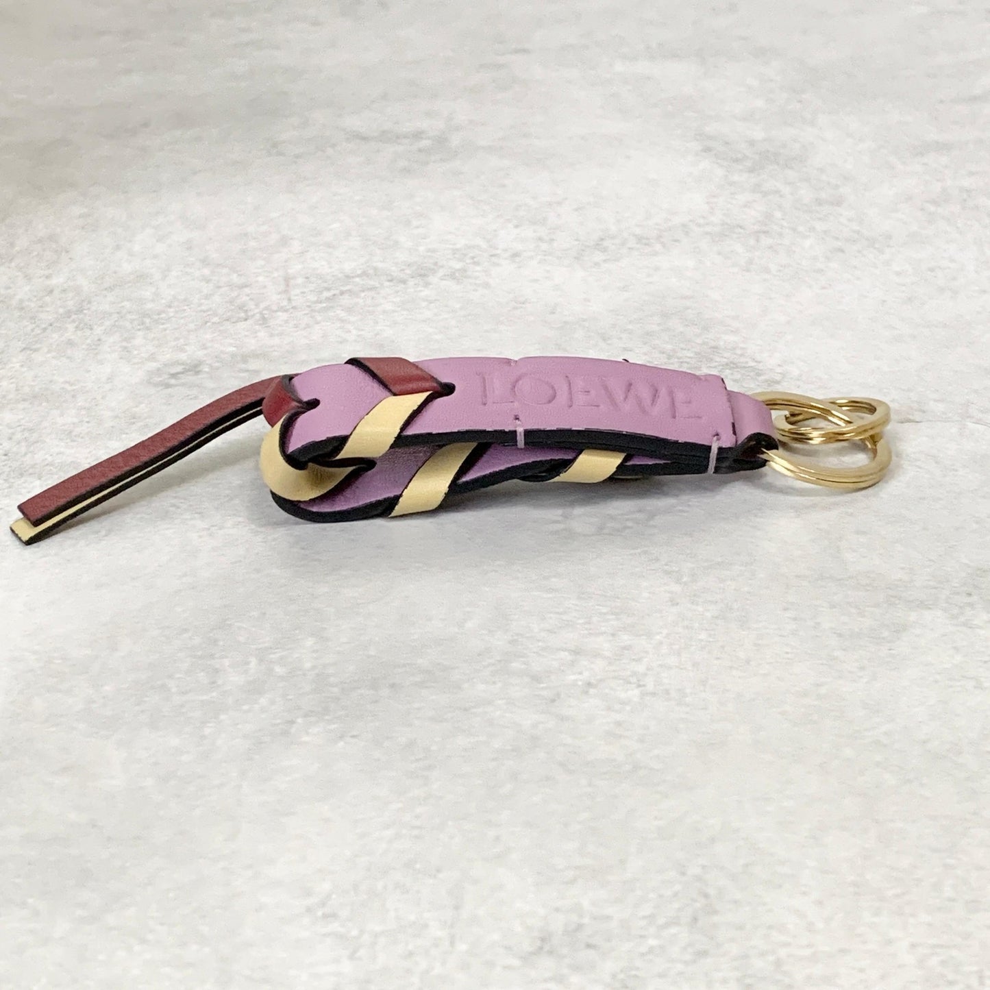 LOEWE Bag Charm Anagram Key Holder Strap Leather Purple Beige Red Gold Authentic