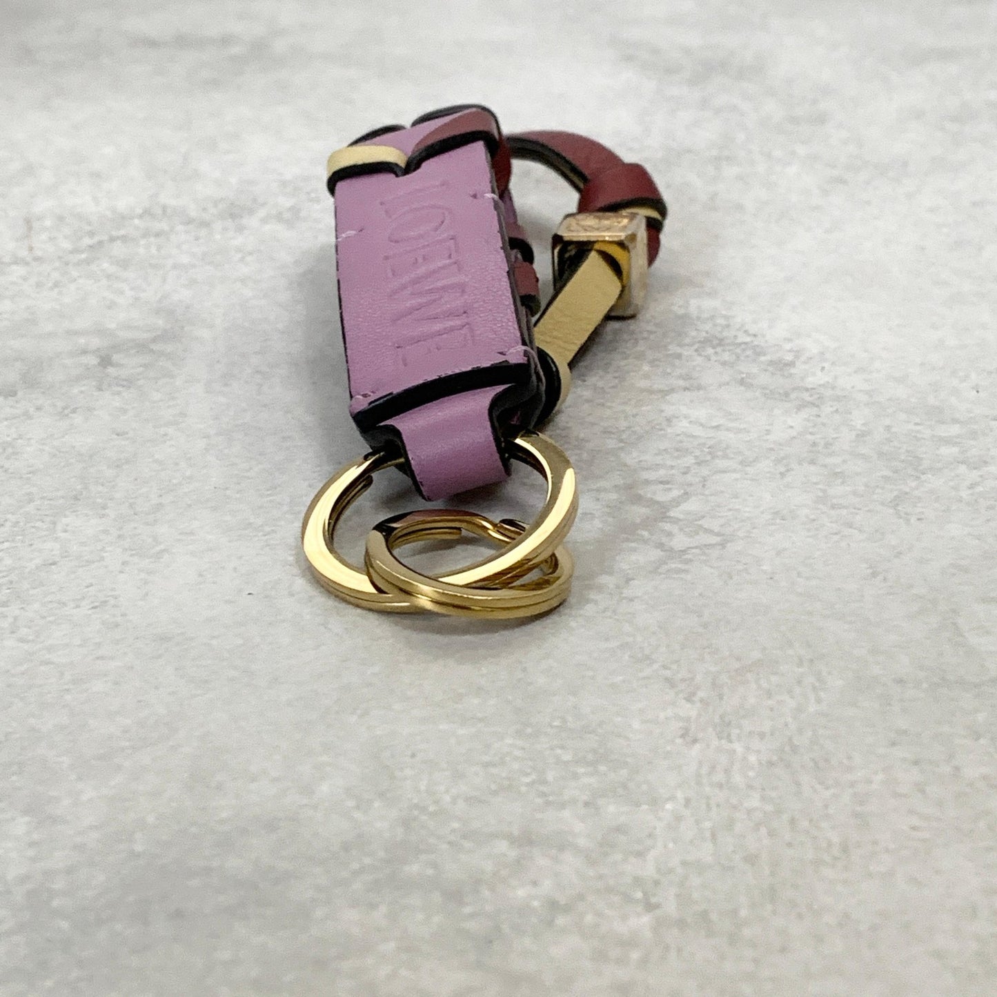 LOEWE Bag Charm Anagram Key Holder Strap Leather Purple Beige Red Gold Authentic