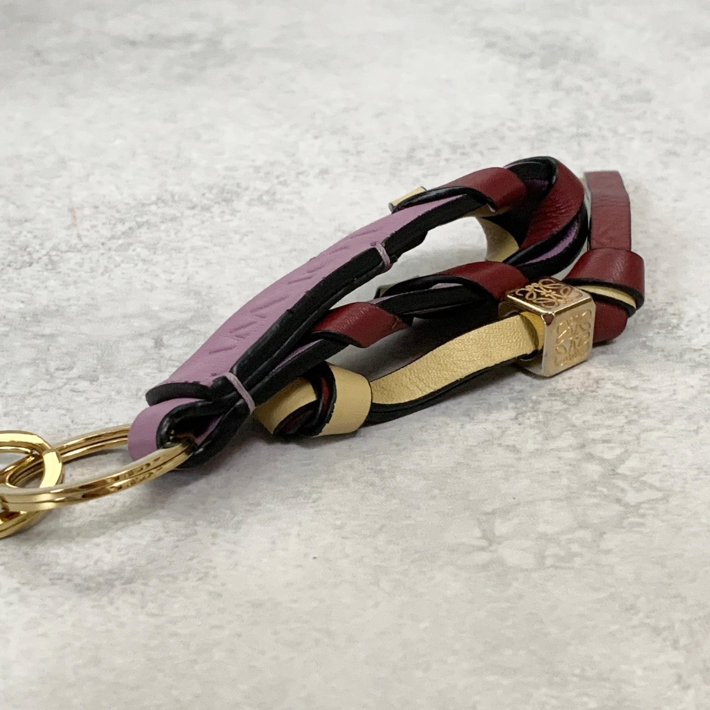 LOEWE Bag Charm Anagram Key Holder Strap Leather Purple Beige Red Gold Authentic