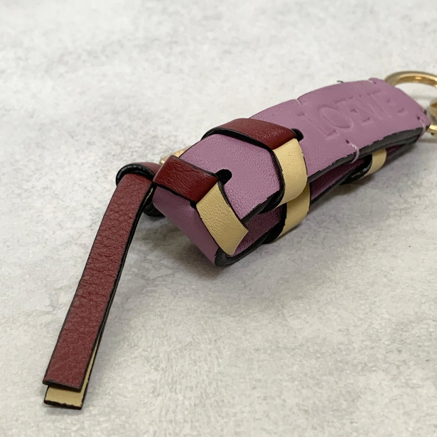 LOEWE Bag Charm Anagram Key Holder Strap Leather Purple Beige Red Gold Authentic