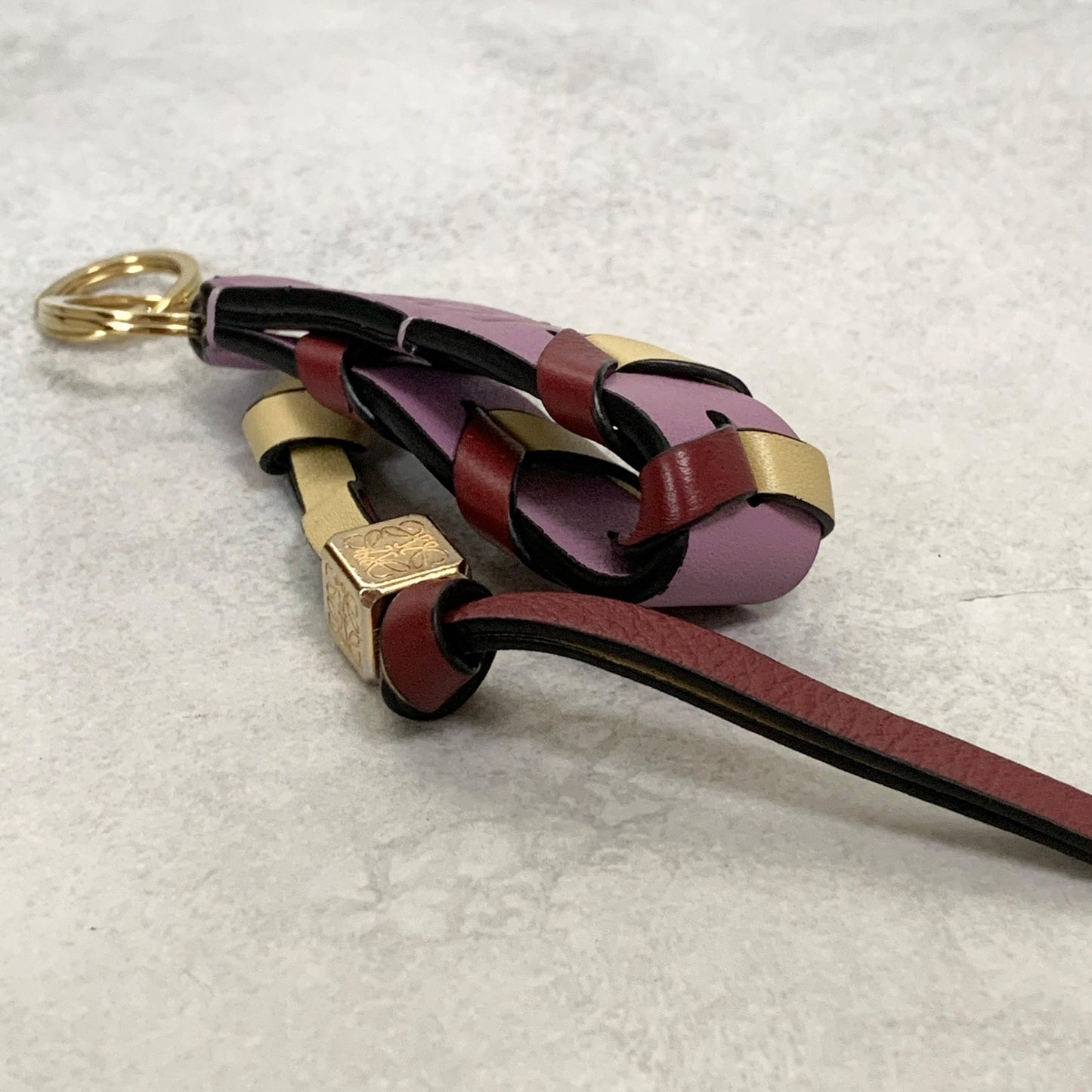 LOEWE Bag Charm Anagram Key Holder Strap Leather Purple Beige Red Gold Authentic