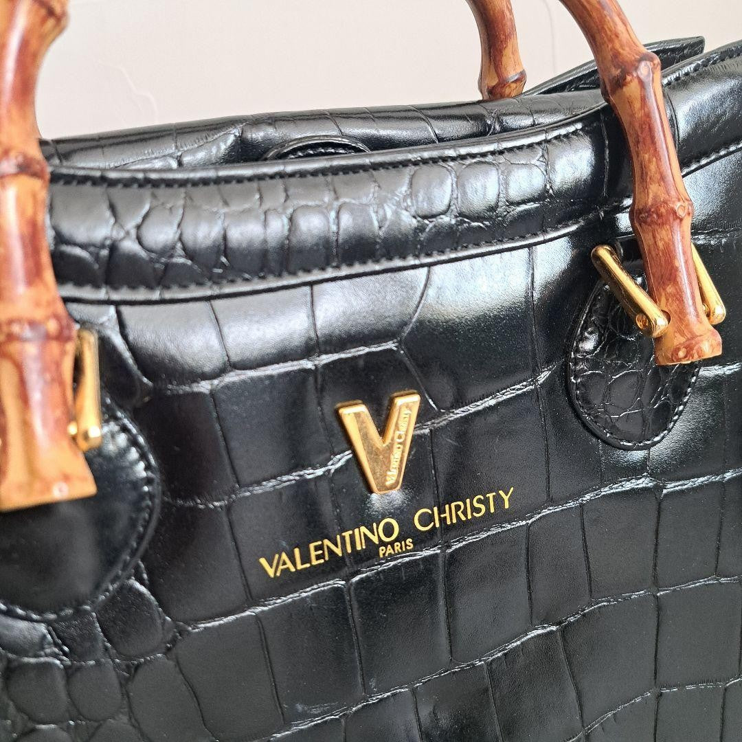 VALENTINO CHRISTY Hand Bag Tote Purse Black Authentic