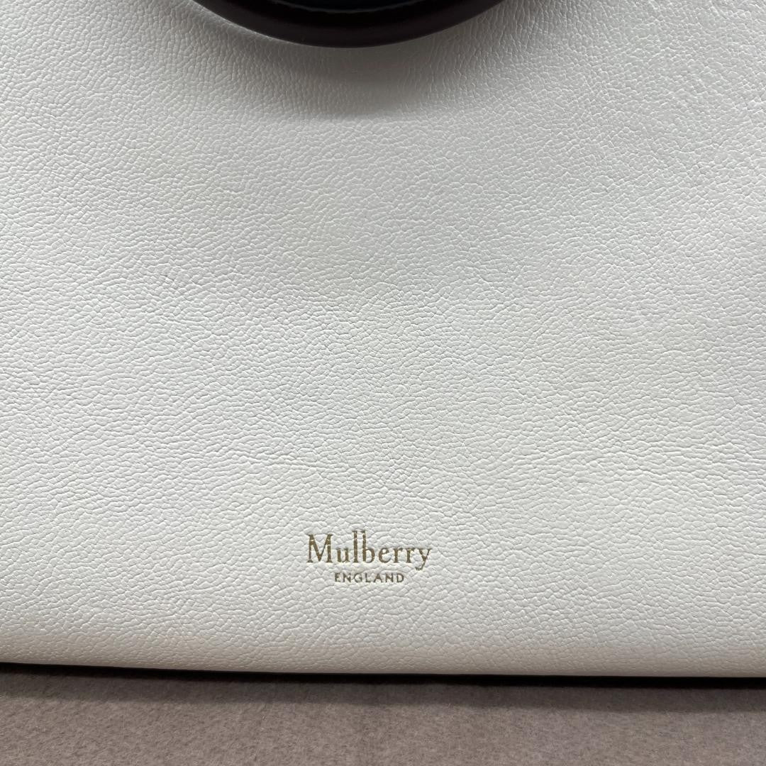 MULBERRY Hand Bag Tote Purse Leather White Black Authentic