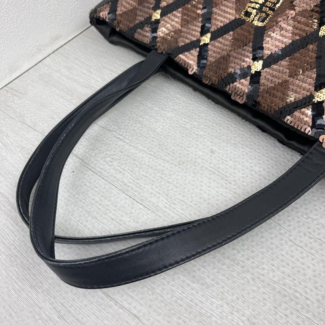 GIVENCHY Hand Bag Tote Purse 4G Sequin Leather Brown Authentic